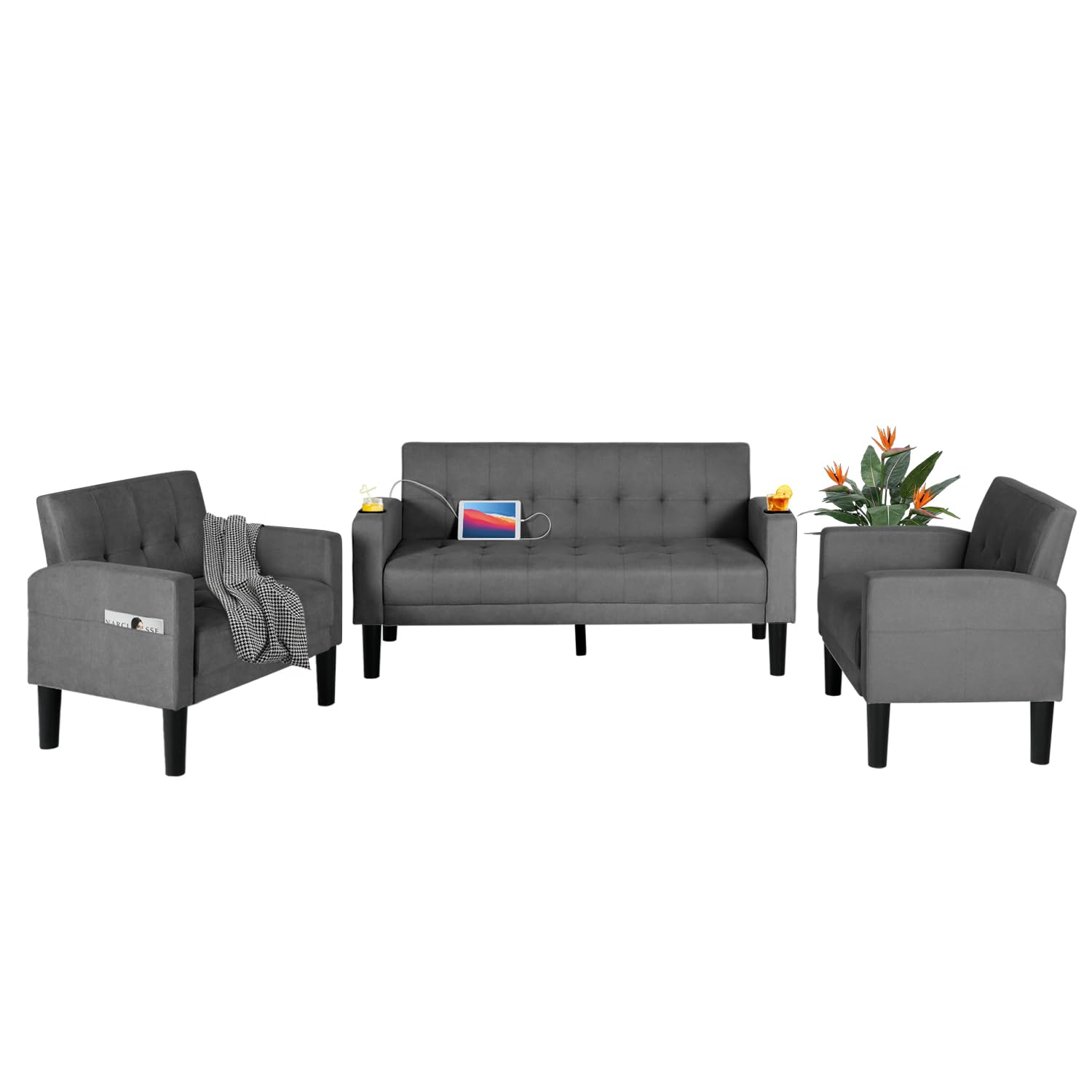 Office Furniture Custom - 3 Seat Fabric Sectional Sofa Set