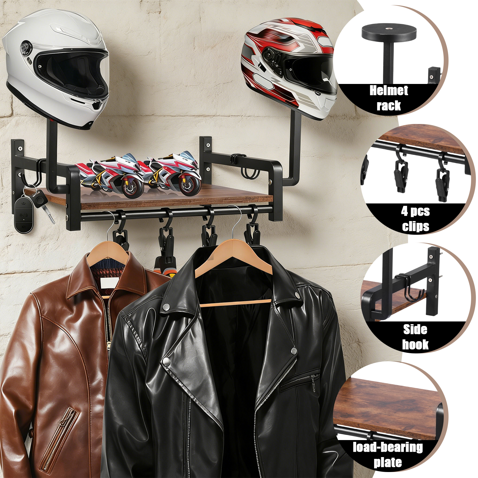 Helmet Holder Wooden Wall Moun - Wall Organizer Pocket บทวิจารณ์และราคา