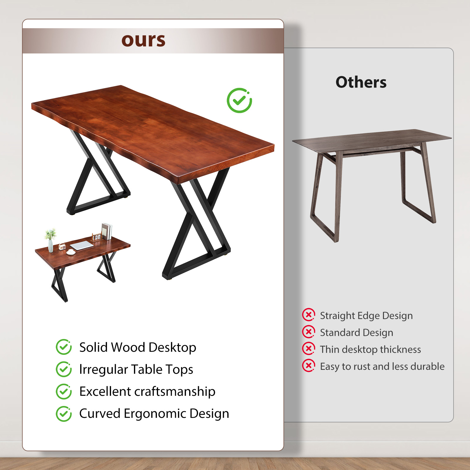 Heavy-Duty Solid Wood Computer - Office Furniture Dimensions บทวิจารณ์และราคา